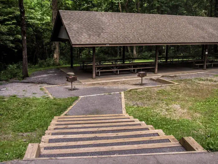Stairs leading down to the pavilion